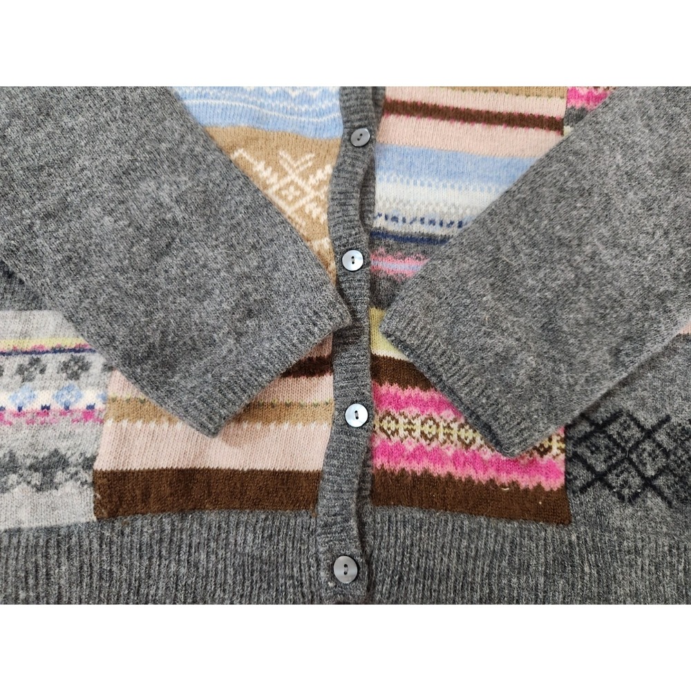 Liz Claiborne Sport Patchwork Cardigan Sweater Gray Wool Rabbit Hair Angora Med - Picture 3 of 11